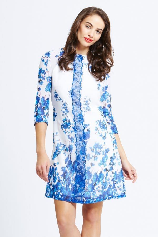 Blue and White Floral Tunic Dress size: 10 UK, colour: