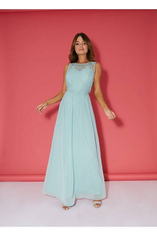 Bridesmaid Ella Thyme Lace Overlay Maxi Dress size: 10