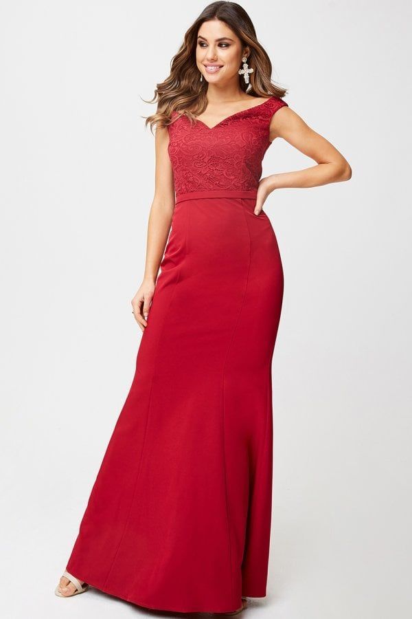 Aisha Scarlet Lace Off-The-Shoulder Maxi Dress size: 1