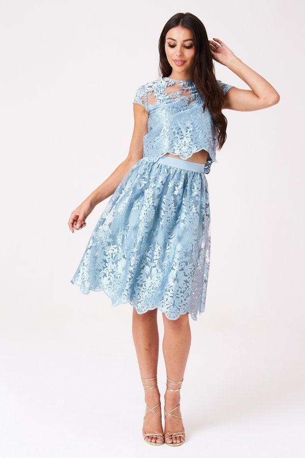 Clarita Blue Embroidery Midi Skirt size: 10 UK, colour
