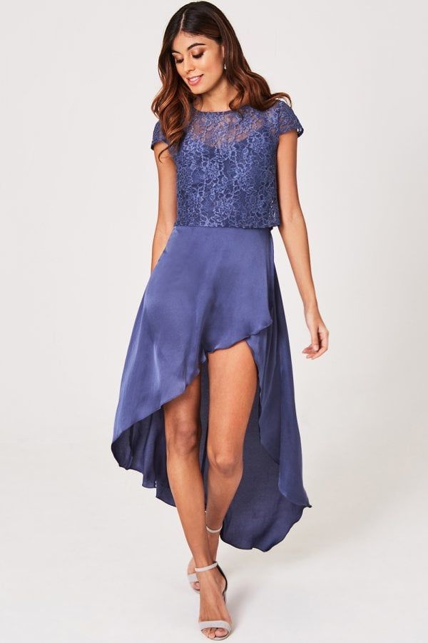 Anais Lavender Gray Satin And Lace Maxi Dress size: 10