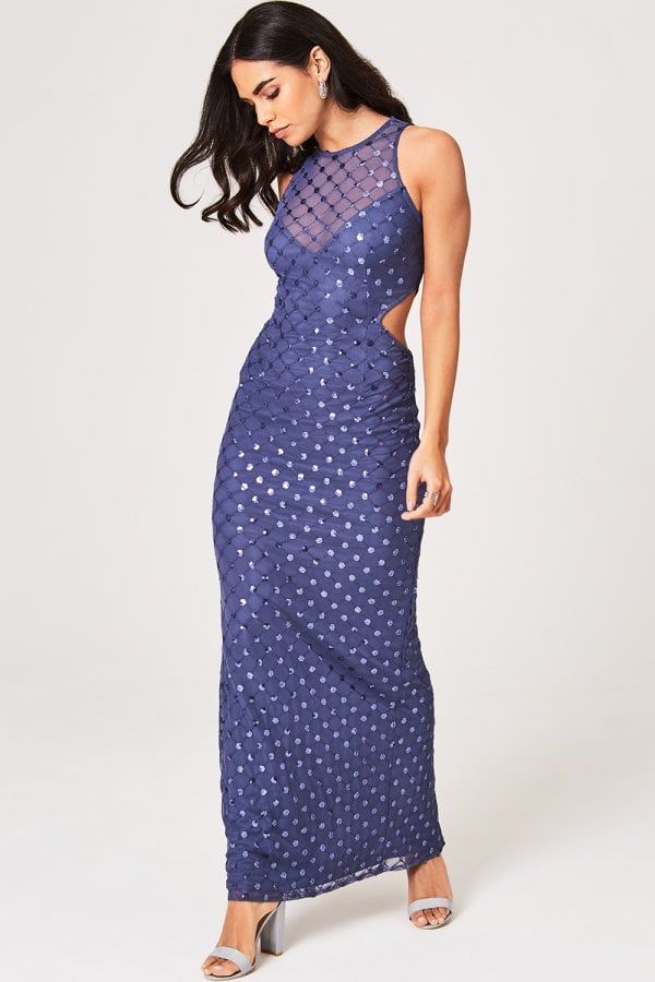 Anais Lavender Grey Sequin Maxi Dress size: 10 UK, col