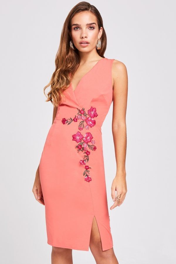 Casey Grapefruit Embroidered Dress size: 10 UK, colour