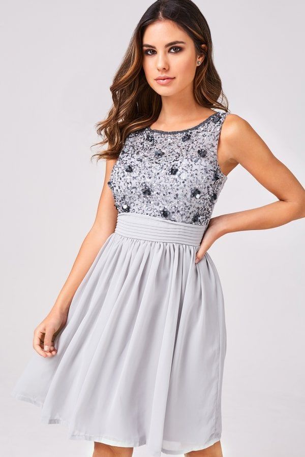 Adalee Grey Hand-Embellished Prom Dress size: 10 UK, c