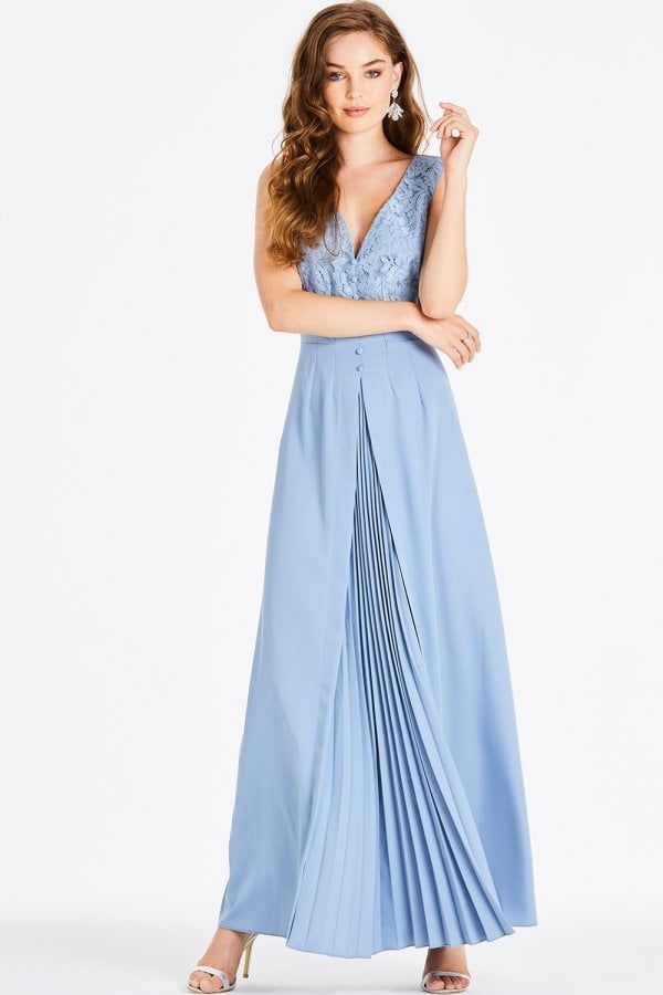 Alexina Blue Lace Plunge Maxi Dress size: 10 UK, colou