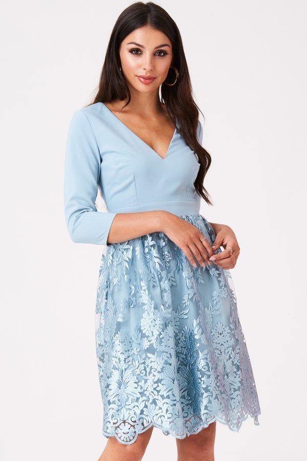 Clarita Blue Embroidery Prom Dress size: 10 UK, colour