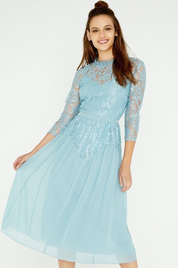 Clarita Blue Lace Midi Dress size: 10 UK, colour: Glac