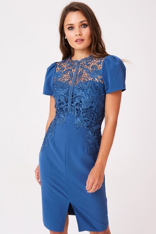 Dahlia Blue Crochet Lace Dress size: 10 UK, colour: De