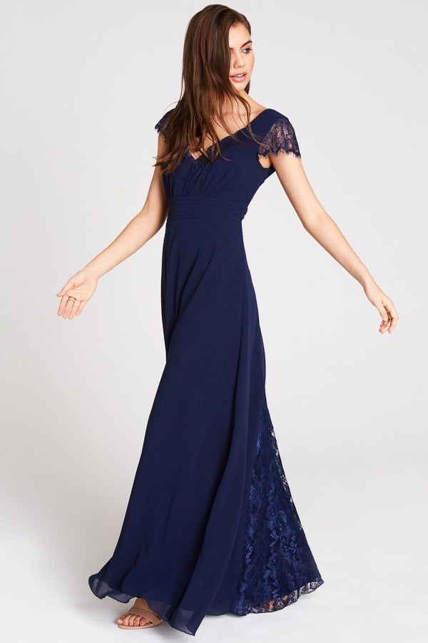 Bianca Lace Trim Maxi Dress In Navy size: 10 UK, colou