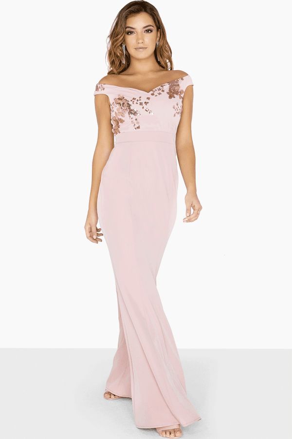 Diana Sequin Mesh Bardot Dress size: 10 UK, colour: Ro