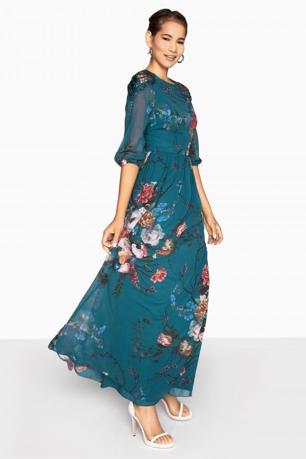 Amelie Vintage Floral Maxi Dress With Lace size: 10 UK