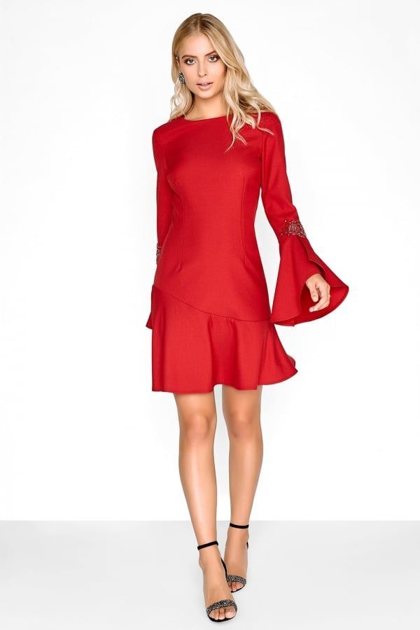 Crimson Fluted Dress size: 10 UK, colour: Red
