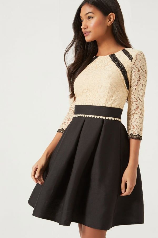 Beige Lace Fit and Flare Dress size: 10 UK, colour: Be