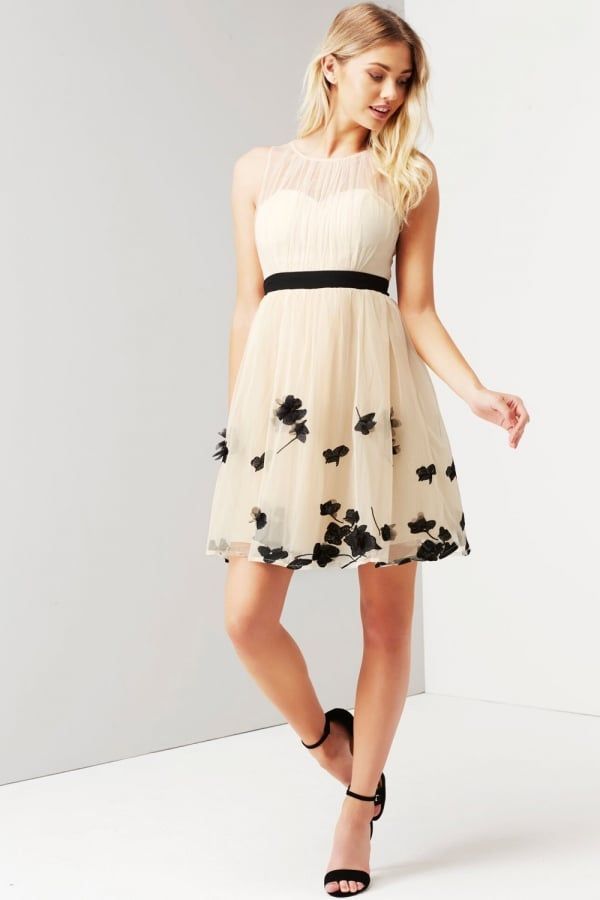 Beige Petal Applique Mini Dress size: 10 UK, colour: B