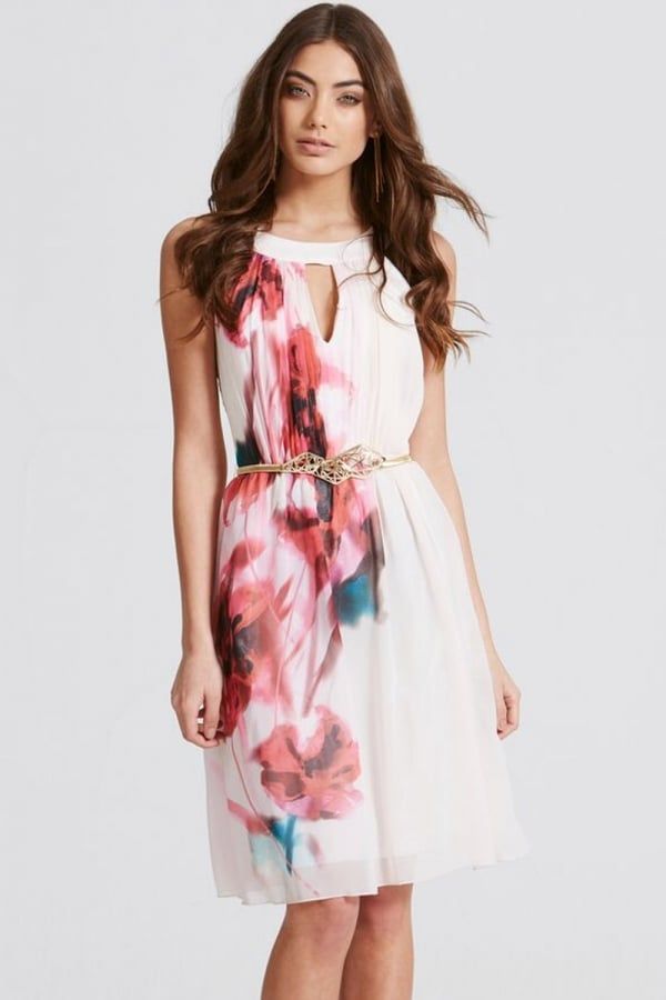 Blur Print Chiffon Prom Dress size: 10 UK, colour: Pri