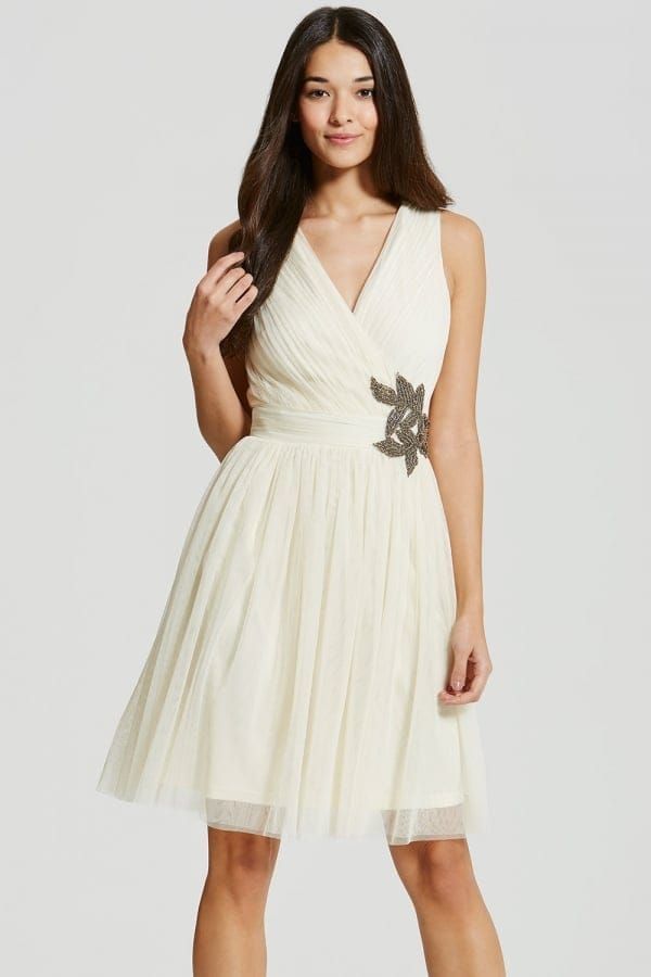Cream Embellished Prom Dress size: 10 UK, colour: Crea