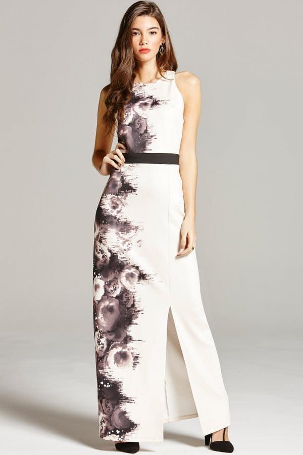 Black and Nude Rose Print Maxi Dress size: 10 UK, colo