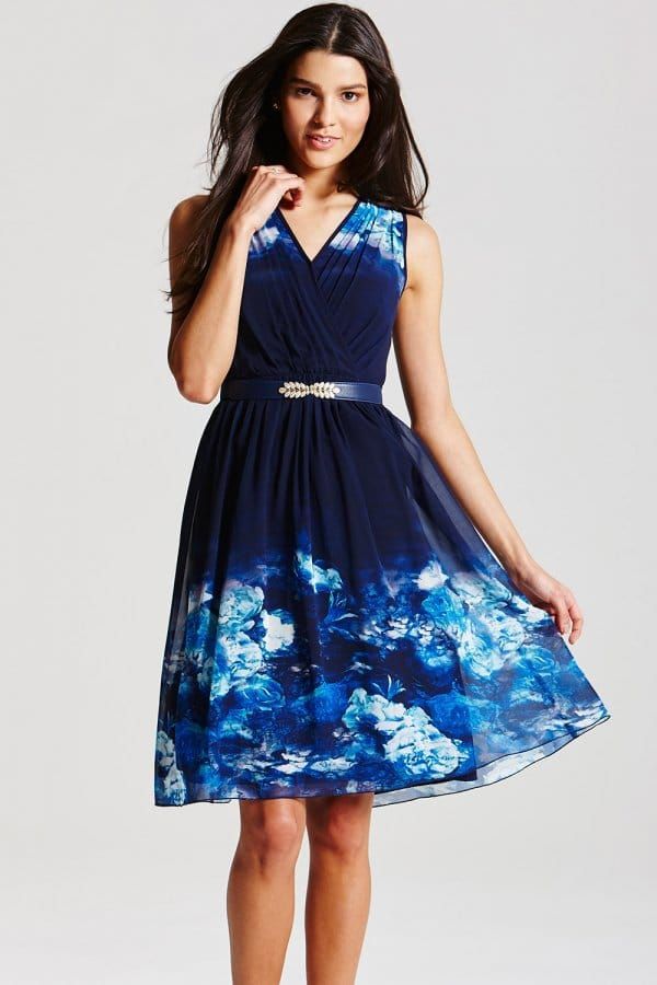Blue Floral Crossover Dress size: 10 UK, colour: Print