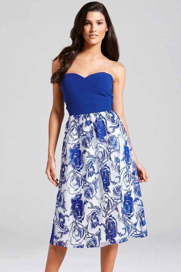 Blue Chiffon Embroidered Prom Dress size: 10 UK, colou