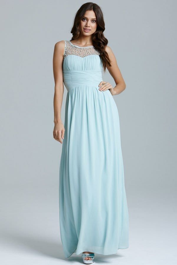 Blue Embellished Detail Maxi Dress size: 10 UK, colour