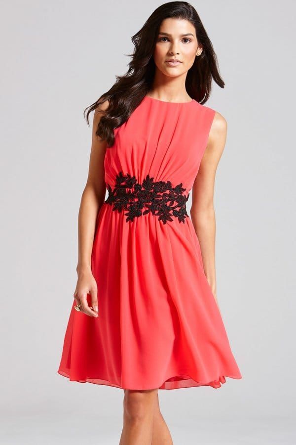Coral Embroidered Waist Fit and Flare Dress size: 10 U