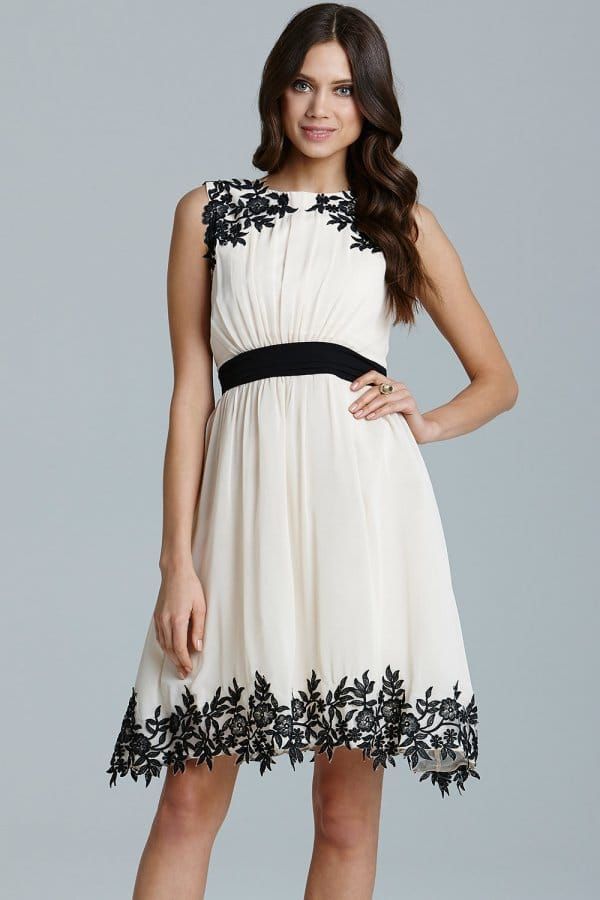 Cream Floral Applique Chiffon Prom Dress size: 10 UK,