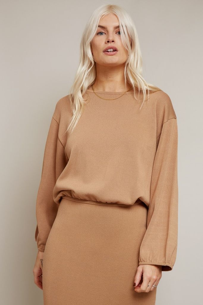 Admire Camel Knitted Top Co-ord size: L, colour: Camel
