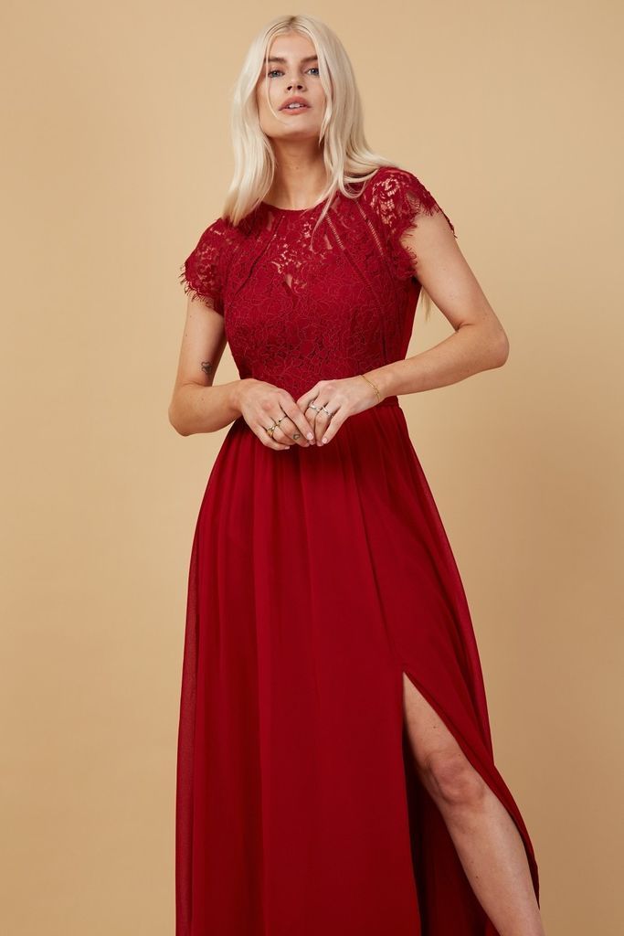 Bridesmaid Sonja Red Lace Maxi Dress size: 10 UK, colo