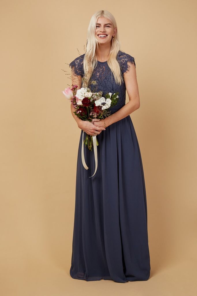 Bridesmaid Sonja Gunmetal Lace Maxi Dress size: 10 UK,