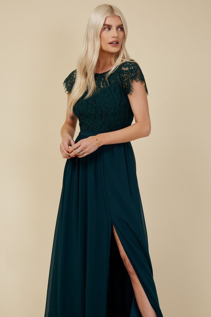 Bridesmaid Sonja Emerald Green Lace Maxi Dress size: 1