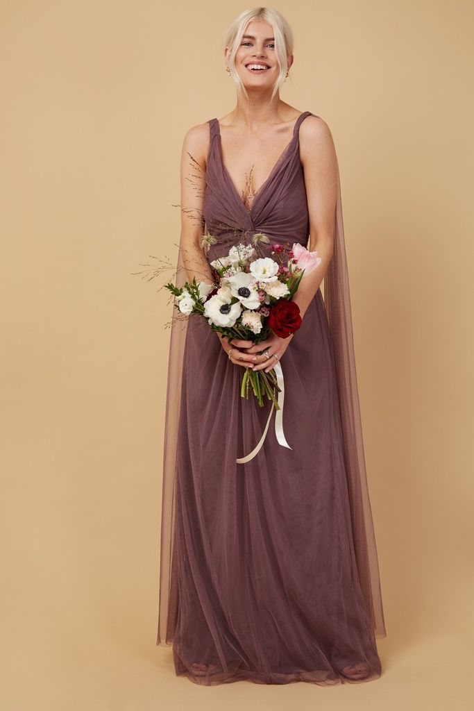 Bridesmaid Eden Mauve Knot-Front Maxi Dress size: 10 U