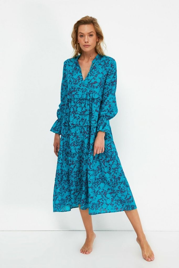 Blue Floral Midi Summer Dress  size: 10 UK, colour: Blue
