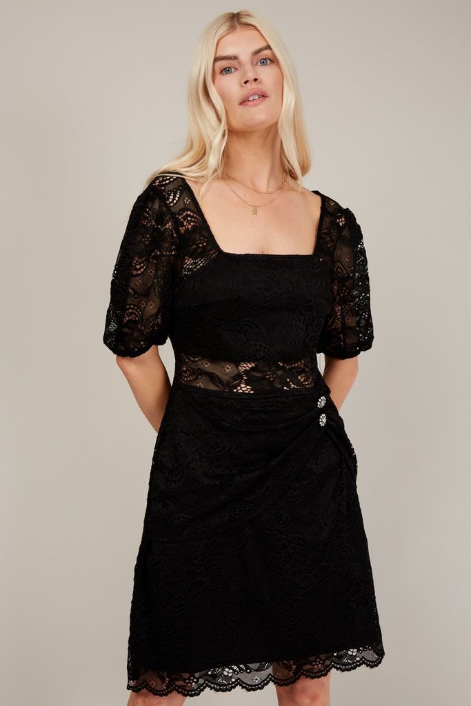 Black Lace Detail Mini Dress size: 10 UK, colour: Black