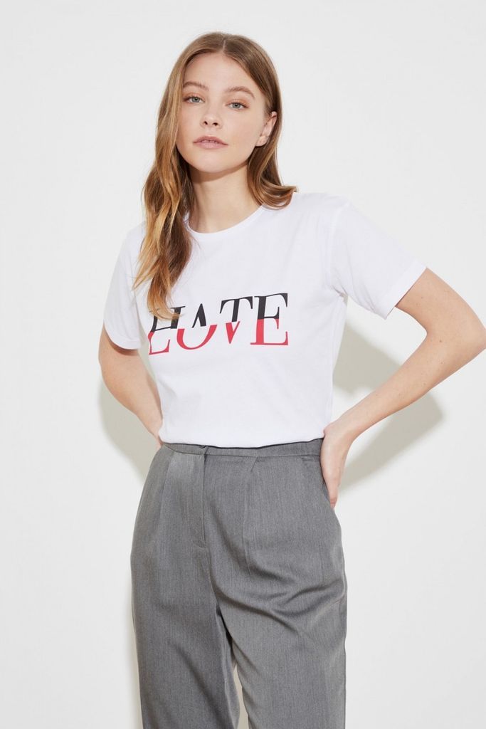 "Love/Hate" Slogan T-Shirt size: L, colour: White