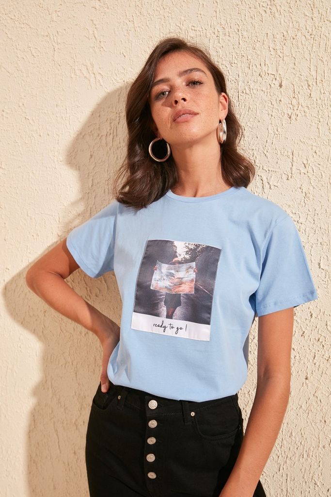 Blue "Ready T Go" Graphic T-Shirt size: L, colour: