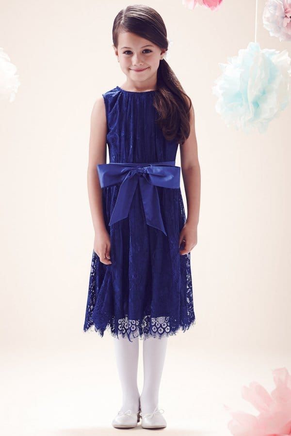 Blue Lace Overlay Bow Dress size: 11-12 Yrs, colour: B