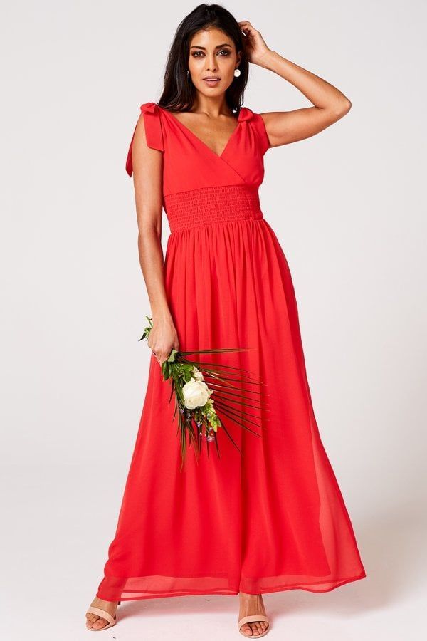 Aries Fiery Coral Plunge Maxi Dress size: 10 UK, col