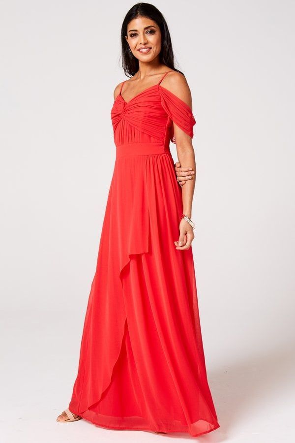 Cameo Fiery Coral Draped Maxi Dress size: 10 UK, col