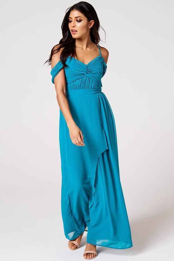 Cameo Blue Jewel Draped Maxi Dress size: 10 UK, colo