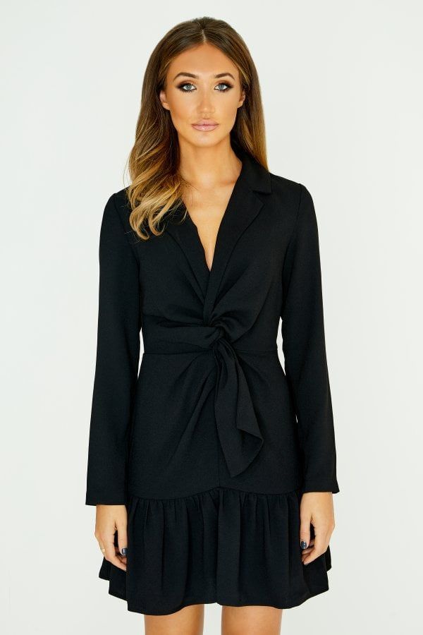 Black Tie Front Mini Dress size: 10 UK, colour: Black
