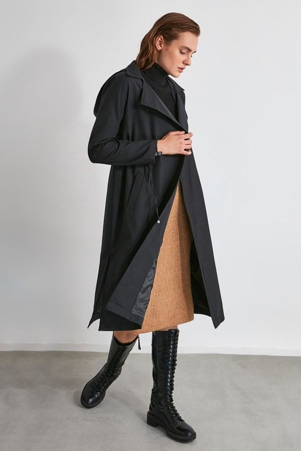 Black Trench Coat size: 10 UK, colour: Black