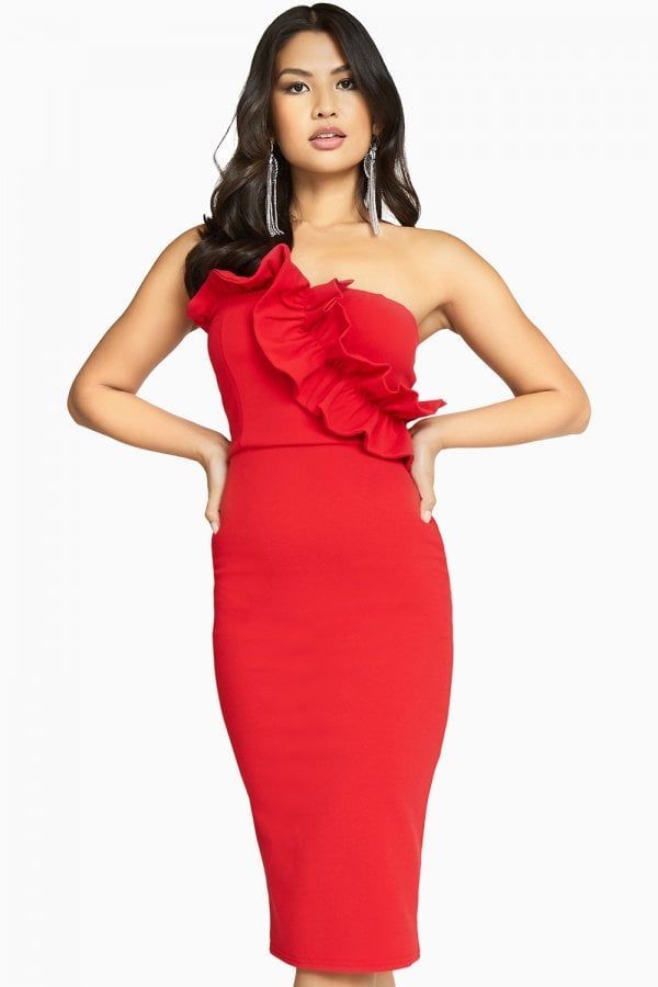 Halcyon Frill Bandeau Dress size: 10 UK, colour: Red