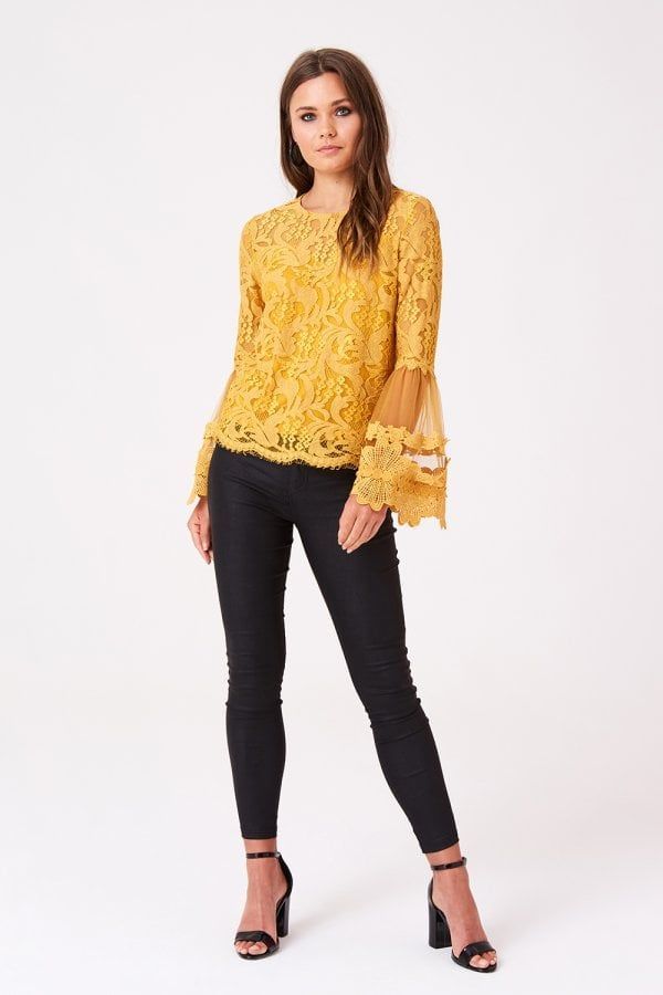 Levine Fluted Sleeve Top size: 10 UK, colour: Yellow