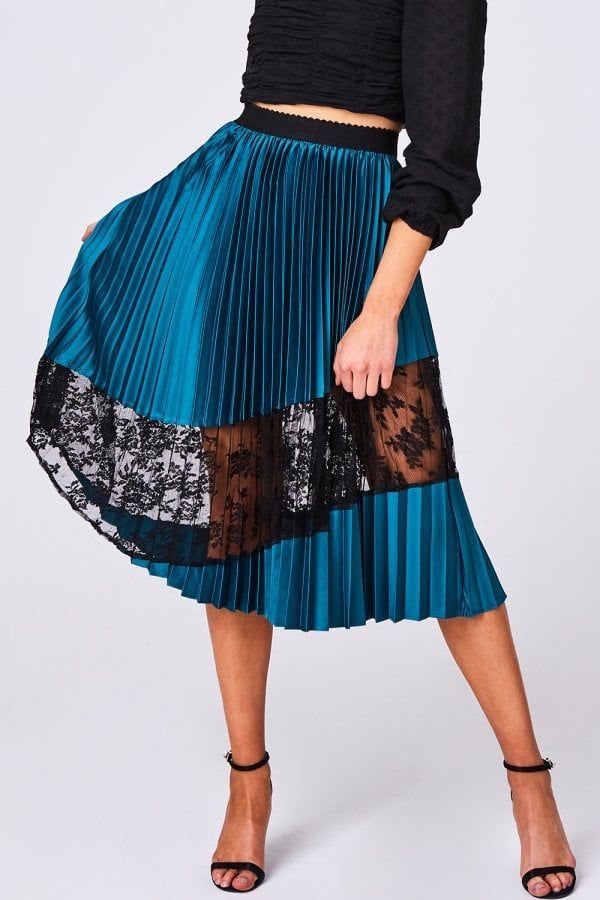 Freyja Green Pleated Lace Midi Skirt size: 10 UK, colour