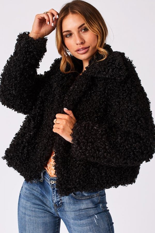 Florid Black Soft Faux-Fur Jacket size: 10 UK, colour: B