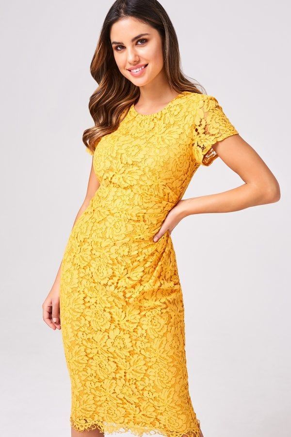 Shana Mustard Lace Bodycon Dress size: 10 UK, colour: Mu
