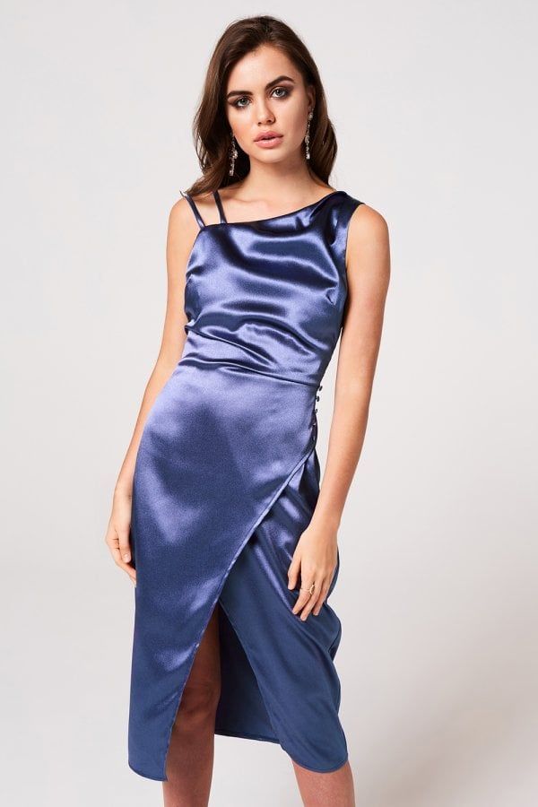 Kingly Blue Satin Midi Slip Dress size: 10 UK, colour: B