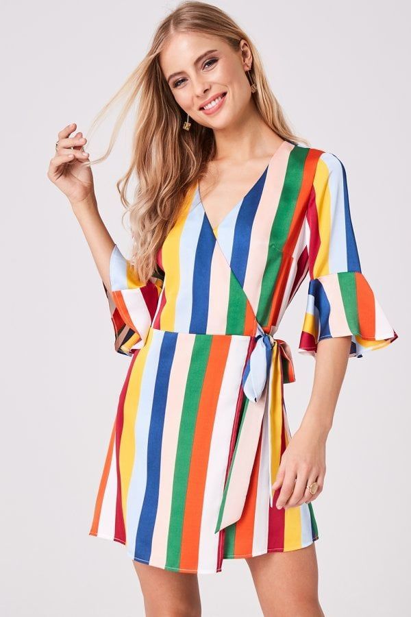 Solar Candy -Stripe Wrap Dress size: 10 UK, colour: Mult