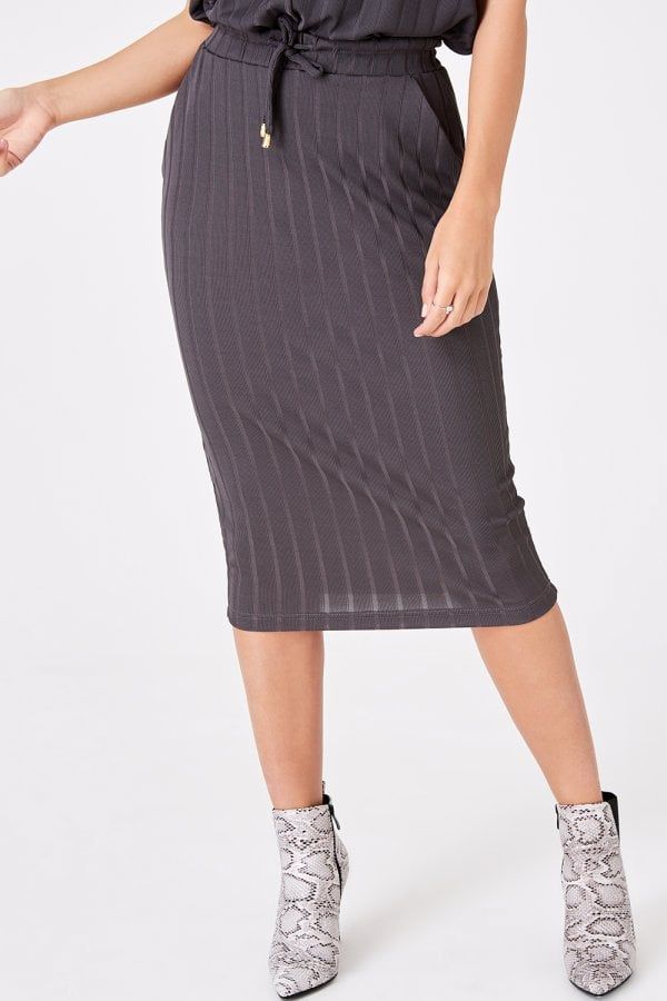 Nimble Charcoal Rib Midi Skirt Co-ord size: 10 UK, colou