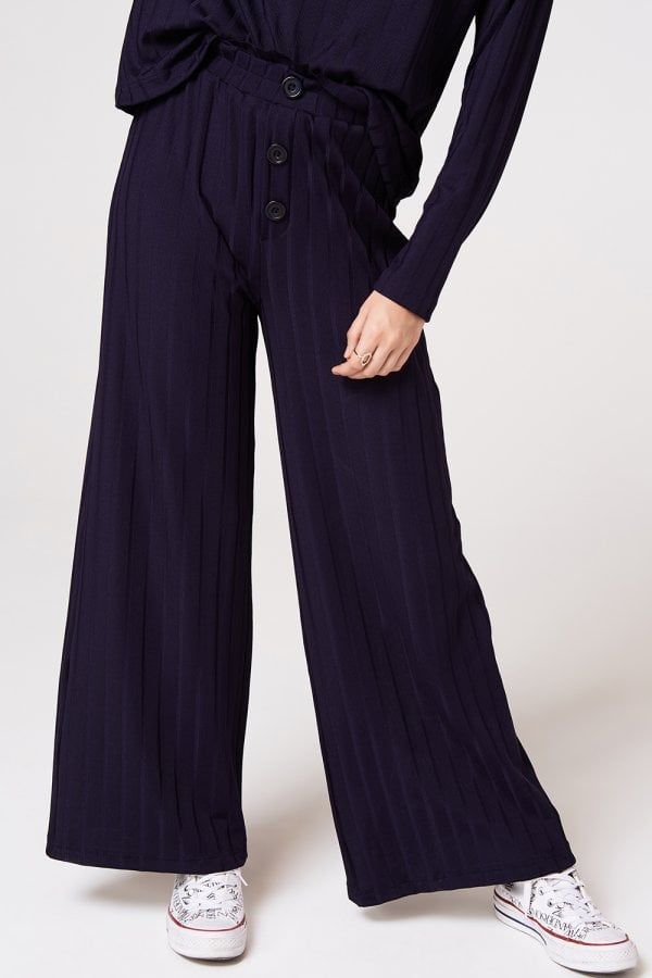 Nimble Navy Rib Button Trousers Co-ord size: 10 UK, colo